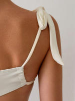 Traje de baño de una pieza para mujer, traje de baño con control de barriga, cuello asimétrico fruncido, monokini con una correa para el hombro - details 3