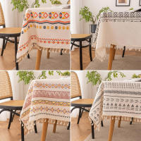 Mantel bohemio vintage con borlas, impermeable, antimanchas, de algodón y lino para protección de mesa de patio al aire libre sin arrugas. - details 1