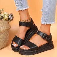 Sandalias de plataforma con correa en el tobillo para mujer, zapatos antideslizantes con punta abierta de Color sólido, zapatos informales para exteriores - details 4