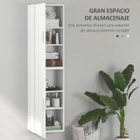 Pared Estrecho Estantes Ajustables y 2 Puertas Morno Espacio Pequeño 40x30x160 cm Blanco - details 6