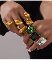 INS diseño personalizado Diseño de Diamantes Anillo Geométrico Mujeres Nicho Textura Titanium Maple Chapado en oro Anillo Dedo Índice - details 2