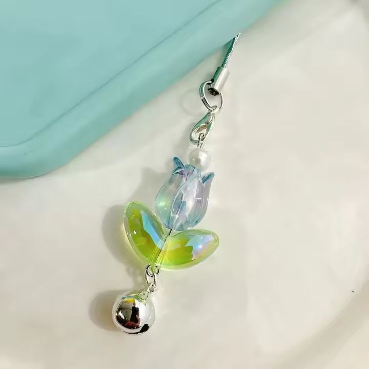 Y2K-abalorio de tulipán con flores estéticas para teléfono, colgante con cuentas, cordones para teléfono móvil, cadenas acrílicas Kawaii para teléfono, regalo de joyería - 1