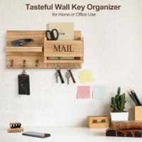 Práctico colgador de llaves de madera montado en la pared, estante de almacenamiento de llaves decorativo rústico, grande con 7 ganchos, soporte para llaves y correo para el hogar - details 5