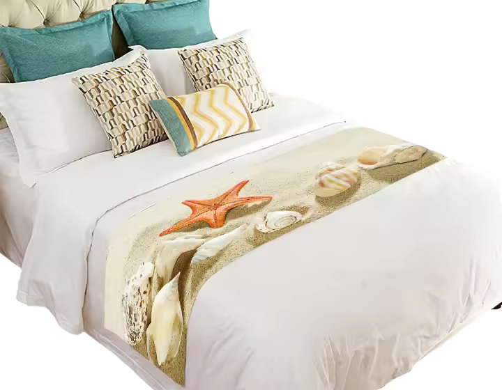 Camino de cama de playa con ondas salpicadas, bufanda, decoración de cama, 50x241 Cm - 1