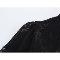 OUWU- Vestido de manga larga de trompeta sin espalda con cuello redondo estilo europeo y americano, vestido pequeño negro de encaje sexy para chica caliente. - details 3