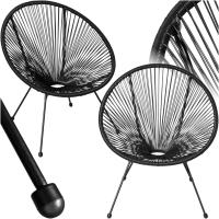 Conjunto de 2 Sillas Jardín Exterior Estilo Acapulco, Conjunto Sillas Terraza de Acero, Resistente a Intemperie, Hilos de Polietileno y Topes en Patas, Hasta 120kg, Interior/Exterior - negro - details 0