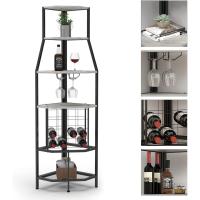 5 pisos de esquina con soporte para cristal y almacenamiento de vino, estantería industrial para vino, armario para cocina, bar, sótano, comedor, vintage, marrón y - details 10