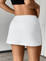 Falda de tenis blanca asimétrica para mujer - Cintura alta, pantalones cortos de verano para golf y correr, poliéster, color sólido, ropa deportiva de moda para fitness y deportes, atuendo de golf |   Diseño asimétrico |   falda de poliéster - details 0