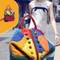 Mochila con remaches coloridos y negros para mujer, bolso de mano de cuero informal, impermeable, a la moda - details 0