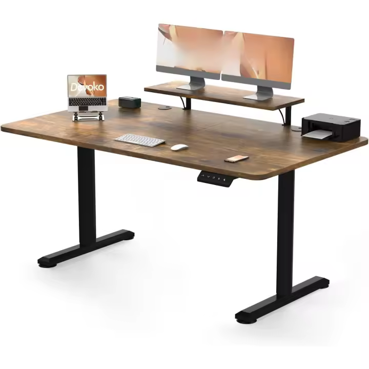 Elevable Eléctrico con Tablero 160 x 70cm, Escritorio Regulable en Altura 73-118cm, 2 Opciones de Memoria Inteligente para Estudiar, Trabajar(160×70cm,Marrón) - 1
