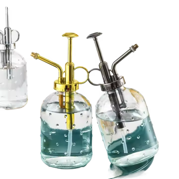 Botella de pulverización de vidrio Retro tipo empuje, gota de lluvia, regadera de jardín a presión manual, aspersor de planta gruesa de niebla fina, hervidor de interior - 1