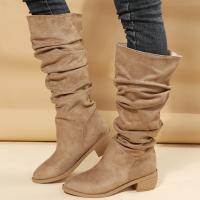 Nuevas botas plisadas de invierno para mujer, botas altas Martin de talla grande, botas de montar de tacón grueso de gamuza - details 4