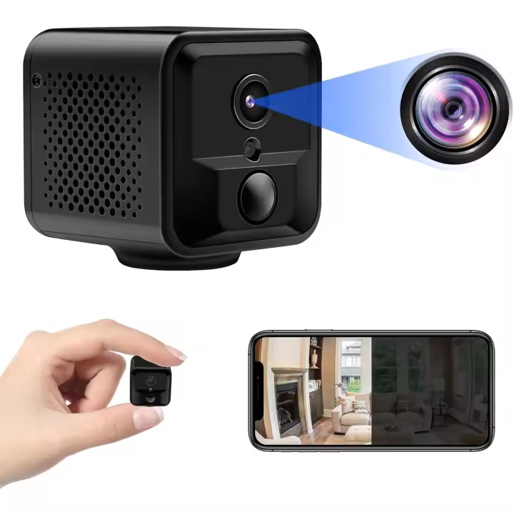 Cámara de seguridad portátil para mascotas, Micro cámara pequeña de 1080P HD con WiFi, visión nocturna, detección de movimiento PIR, 8 horas de grabación, 140 ° - 1