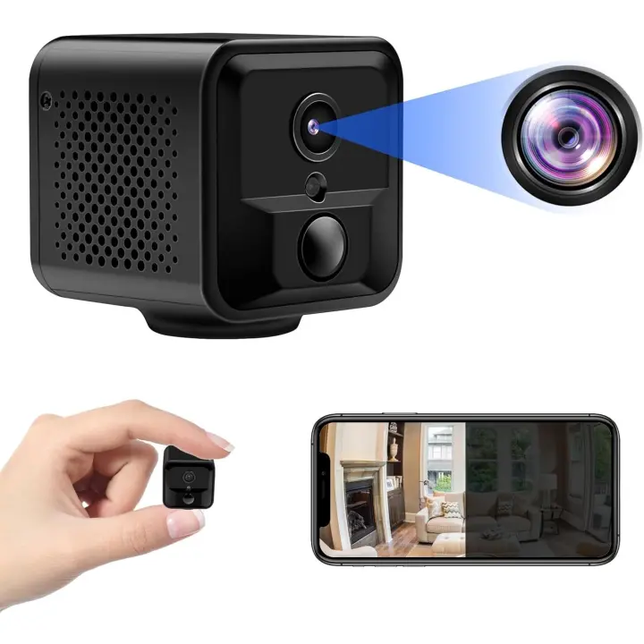 Cámara de seguridad portátil para mascotas, Micro cámara pequeña de 1080P HD con WiFi, visión nocturna, detección de movimiento PIR, 8 horas de grabación, 140 ° - 1