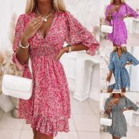 Vestido con estampado ral para mujer, cuello en V, manga A e, jersey para mujer, vestidos cortos de fiesta bohemios de verano - details 2
