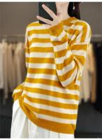 Jersey de Primavera para Mujer Suéter a Rayas de Dos Colores Suéter de Manga Larga con Cuello Redondo Nuevo Jersey de Algodón 100% - details 15