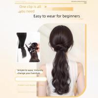 Elegante estilo coreano, coleta larga ondulada y rizada, extensiones de cabello, cola de caballo, peluca sintética con cabeza de bola esponjosa para fiesta - details 10