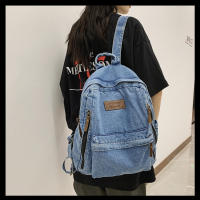 Nueva moda simple tendencia mochila de gran capacidad bolsa de mezclilla duradera universidad escuela secundaria junior escuela secundaria bolsa de estudiante - details 12
