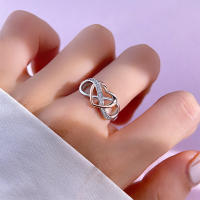 Anillo de Plata de Ley 925 para mujer, sortija romántica con nudo de corazón cruzado, rosa, ideal para boda, fiesta de citas, regalo de joyería - details 2