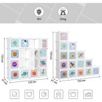 Armario Modular Infantil de 15 Cubos, Organizador Modular para niños, Estantes de Cubo de plástico, con Puertas, para Ropa, Zapatos, Juguetes, 153 x 31 x 153 cm, Azul LPC902Q01 - details 11
