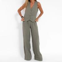Chaleco elegante Y2K para mujer, traje de 2 piezas, sin mangas, con cuello en V y botones, prendas de vestir, conjunto de pantalón de pierna ancha - details 8