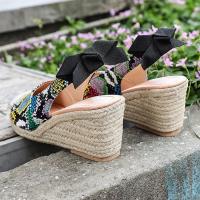Patrón de piel de serpiente europea y americana, sandalias de cáñamo con tacón de cuña, bolsa de verano para mujer, sandalias vacías traseras de cabeza, zapatos de mujer de tacón alto de gran tamaño - details 9