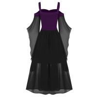 Vestido de mujer de talla grande con hombros descubiertos y alas de mariposa estilo gótico para Halloween, elegante vestido de poliéster de cintura media. - details 30