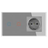 2Gang 1Way Touch interruptor con tomas de corriente 16A 220V,Panel de vidrio templado 153*82mm - details 2