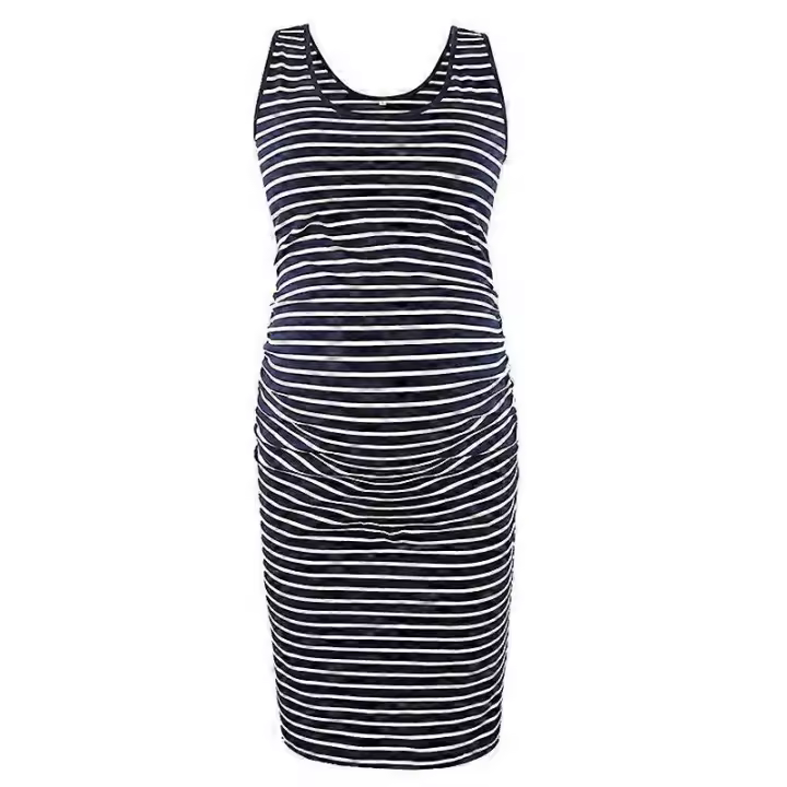 Vestido de maternidad sin mangas para mujer Ropa de embarazo fruncida BSSM - 1