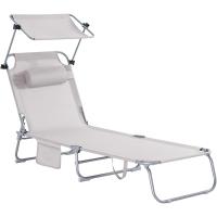 Tumbona, Tumbona de Relación con Respaldo Reclinable y Parasol, Tumbona Plegable OGS48-MI ES - details 0