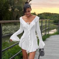 Vestido de Cautiva con Escote Profundo V Blanco Manga de Playa de Otoño a la Moda - details 5