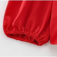 OUWU- Blusas Rojas de Moda con Mangas Abullonadas para Mujer, Blusa Casual con Cuello Redondo y Cordones, Elegantes Tops de Oficina para Mujer Primavera 2025 - details 4