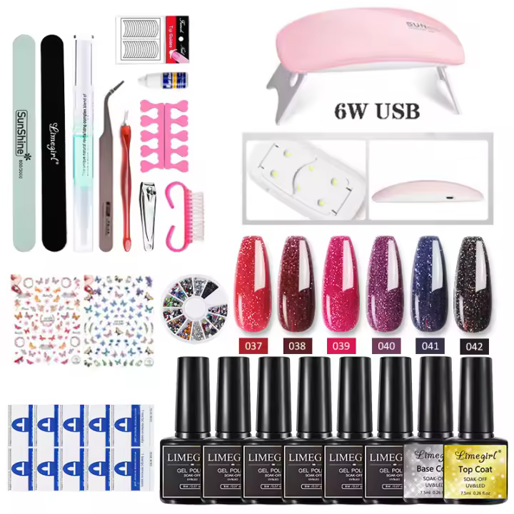 Kit de Arte de Uñas Esmalte de Uñas, Lámpara UV, Pegatinas Belleza Manicura y Accesorios - 1