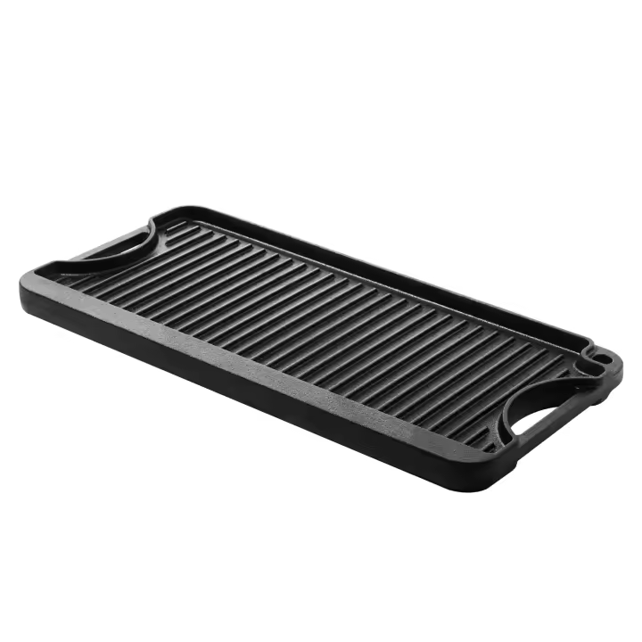 SucceBuy Parrilla y plancha reversible de hierro fundido, superficie de cocción pre-sazonada de 20 x 10 pulgadas, sartén rectangular portátil con asas para uso en interiores y exteriores, compatible con estufas, quemadores de gas - 1