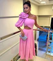 Maxi apliques con hombros descubiertos, cintura de una sola manga, vestido midi de boda de noche para mujer grande - details 3