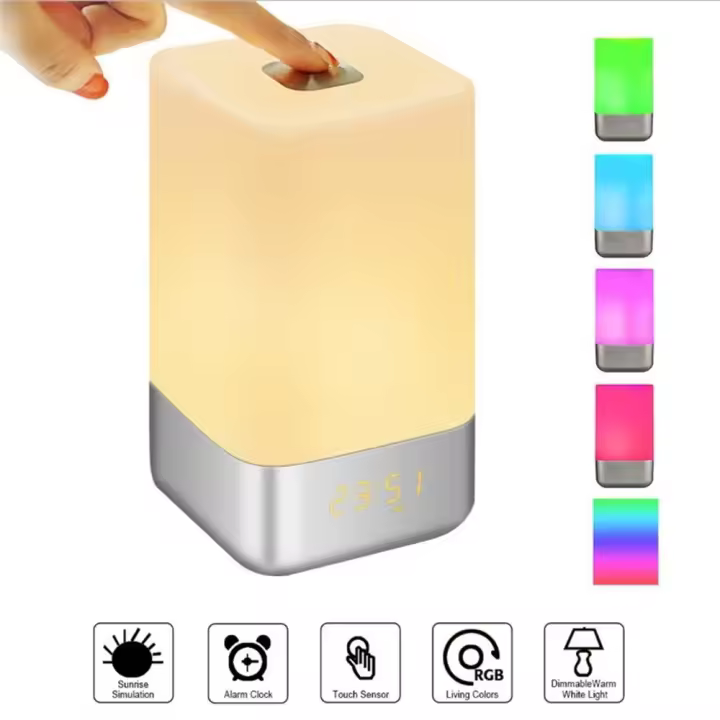 Despertador con luz LED Digital, reloj despertador con cambio de Color, lámpara de mesita de noche, luces nocturnas táctiles, simulan el amanecer, reloj de escritorio - 1