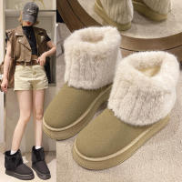 Botas de nieve informales para mujer, zapatos sin cordones, punta redonda, terciopelo de felpa sólido, tacón medio cálido, impermeables, invierno - details 1