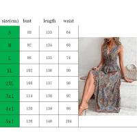 Vestido de verano de moda con cuello en V estampado para mujer, vestidos largos de cintura alta para mujer - details 0