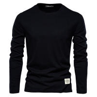 Prendas de abrigo deportivas de ocio de manga larga de color sólido para hombre, cuello redondo, camisa inferior de algodón puro, top, nuevo - details 7