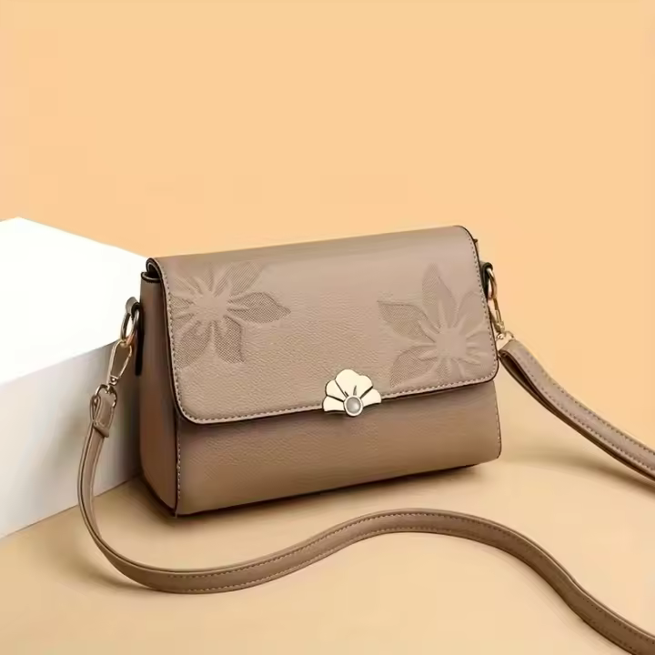 Bolso bandolera vintage con estampado floral para mujer, con detalles de hardware, ligero con correa extraíble, cierre de cremallera, forro de poliéster, diseño de color sólido para uso diario - 1