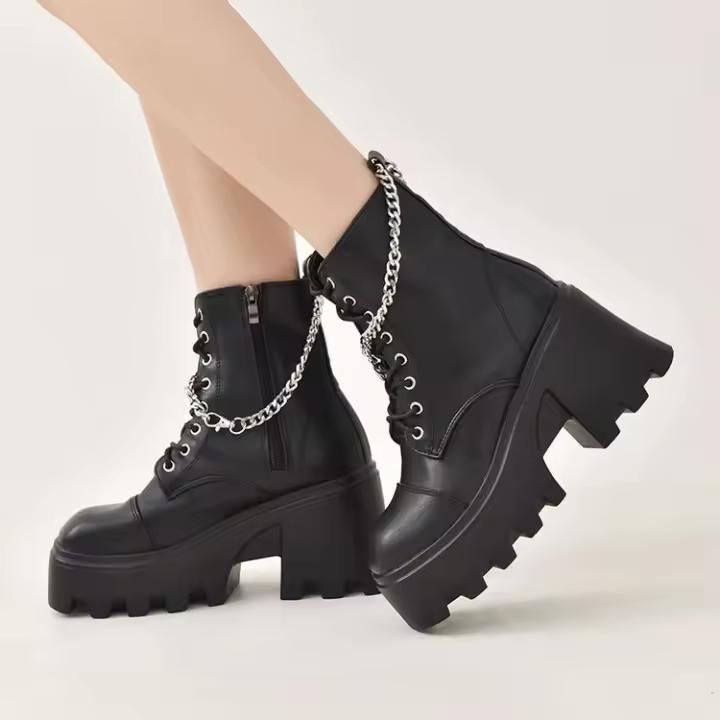 Botas martin negras para mujer, botas cortas informales de moda para otoño e invierno, tacones altos para mujer - 1