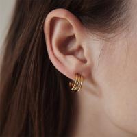 Pendientes redondos de acero inoxidable dorado para mujer, aro en capas punk - details 2