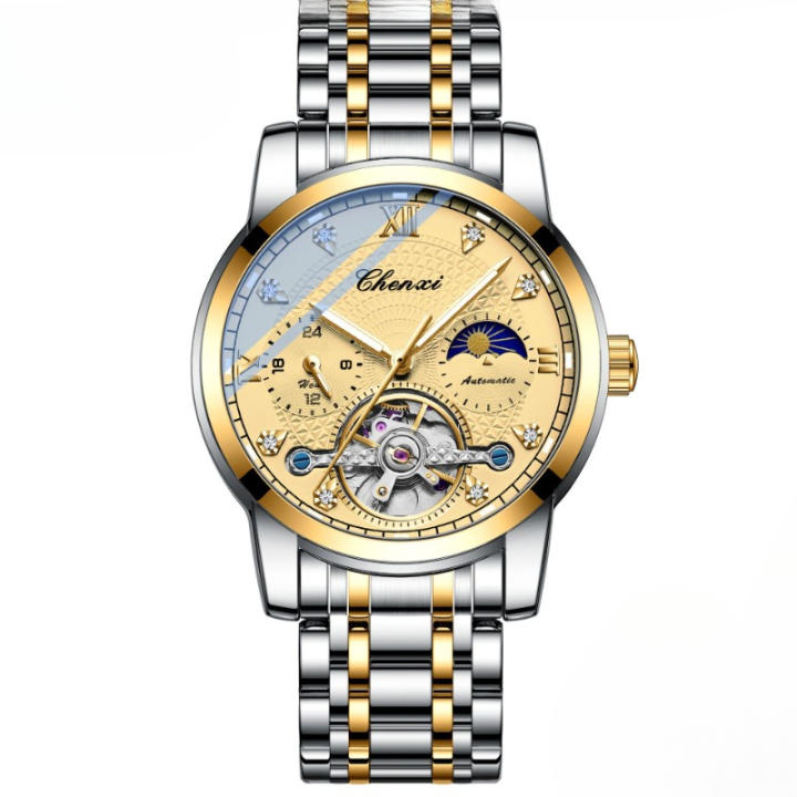 Reloj Mecánico Automático para Hombre Estilo Volante con Sol, Luna y Estrellas