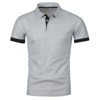 Polo de manga corta ajustado para hombre, camisa de cuello suave y sólido, trabajo, Golf, senderismo, informal, azul marino/blanco - details 8