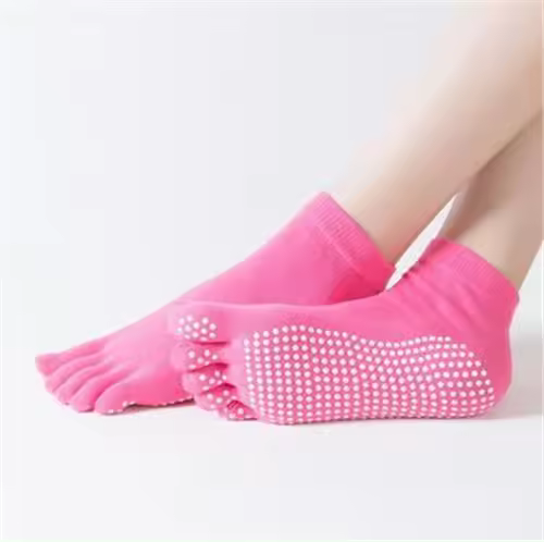 Calcetines de Yoga antideslizantes para mujer, medias de cinco dedos, sin espalda, algodón, silicona, 5 dedos, Ballet, gimnasio, Invierno - 1