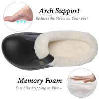 Zuecos de piel para mujer, zapatillas de moda peludas para hombre, calzado para jardín, zapatos de casa impermeables para exteriores, zapatos de trabajo antideslizantes para invierno para hombre - details 11