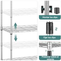 Estantería de Alambre de 6 Niveles con Ruedas Altura Ajustable, Resistente, Gancho para Baño, Cocina, Garaje, Dormitorio Plateado - details 4