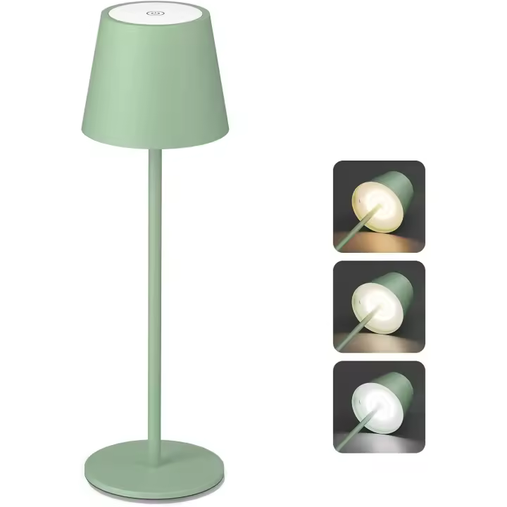 Lámpara LED de Mesa Recargable Regulable, 5500mAh Inalámbrica, Luz Cálida (2700K/4000K/6000K) IP54, para Exteriores/Interiores - Restaurantes Dormitorio Bares (Verde) - 1
