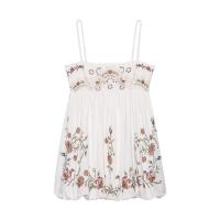 Vestido holgado de verano 2025 con dulce bordado de flores francesas, con tirantes y falda corta para mujer. - details 1