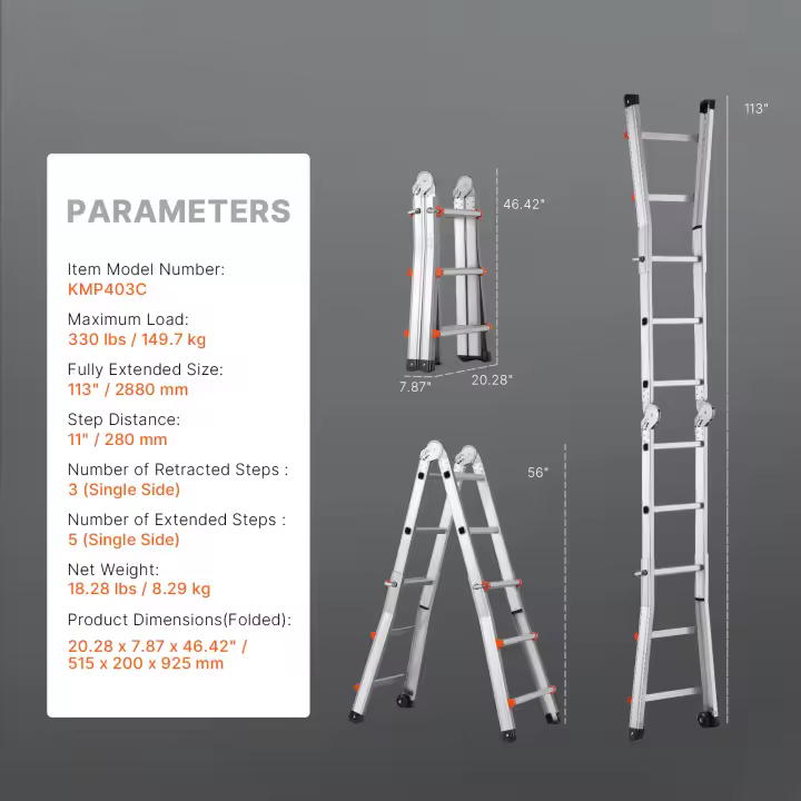 SucceBuy Escalera telescópica con estructura en A, escalera de extensión compacta de aluminio, escalera plegable multifunción para vehículos recreativos - 1